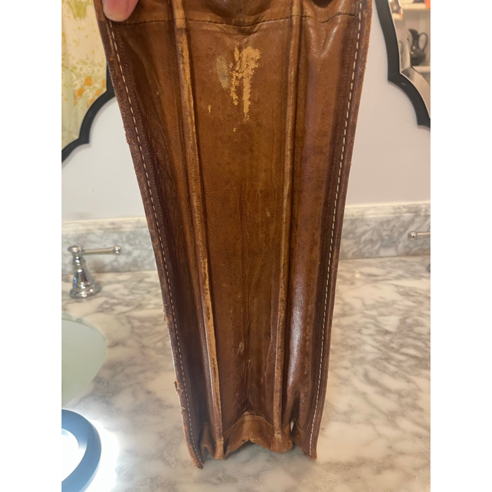 Vintage Hand Tooled Leather Briefcase Aztec Calendar Eagle Design Brown Bag - Picture 11 of 15